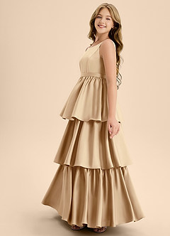 Azazie Meadowyn Junior Abito A-Line in Raso Elasticizzato Fiocco Champagne image5