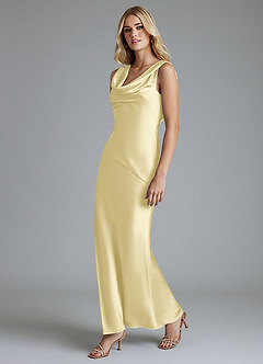 Azazie Adelyn Final Sale Lemon Sorbet Mermaid Pleated Stretch Satin Dress image6