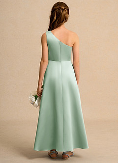 Azazie Taffy Girls Formal Robe Demoiselle D'honneur Fillette Robe Trapèze en Mat Satiné Dentelle Agave image2