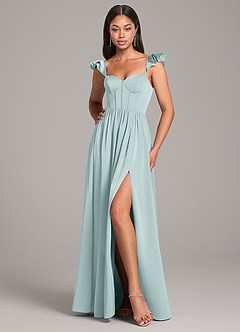 Azazie Denisse Bridesmaid Dresses Mist A-Line Ruched Stretch Satin Dress image5