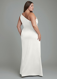 Azazie Akilah Robes de demoiselle d'honneur Robe Sirène en Satin extensible Asymétrique Blanc image9