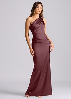 Azazie Akilah Bridesmaid Dresses Sangria Mermaid One Shoulder Stretch Satin Dress image1