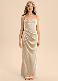 Azazie Mai Junior Vestido de Champán de terciopelo de Corte en A con Escote de Corazón image5