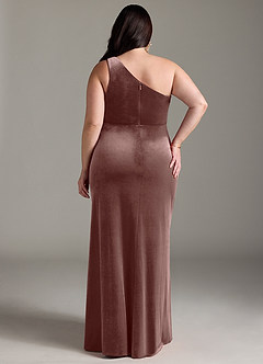 Azazie Argan Bridesmaid Dresses Espresso A-Line One Shoulder Pleated Velvet Dress image9
