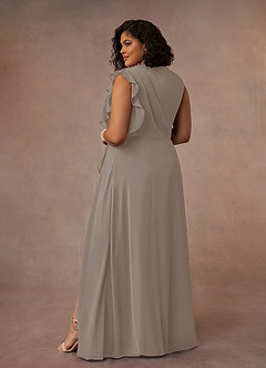 Azazie Narine Abiti per la Madre della Sposa Abito A-Line in Chiffon con Scollo Alto a Pieghe Taupe image10
