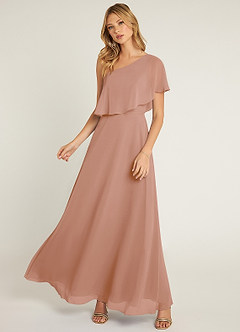 Azazie Lizzy Jurken voor bruidsmeisjes Jurk van Chiffon met A-Lijn One-Shoulder Champagne Roos image5