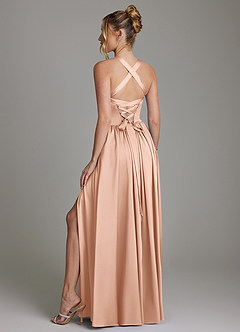 Azazie Francis Bridesmaid Dresses Rose Gold A-Line Corset Stretch Satin Dress image7