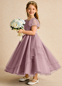 Azazie Duckie Abiti da Ragazza di Fiori Abito Principessa in Tulle Plissettato Rosa Polverosa image4