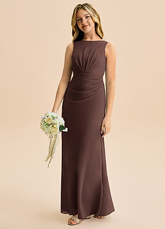 Azazie Floris Junior Vestido de Ganache de Gasa de Corte en A con Plisado image1