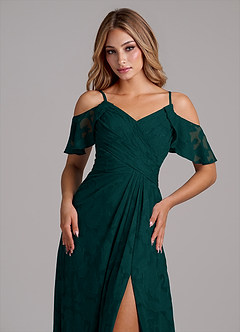 Azazie Dakota Bridesmaid Dresses Pine A-Line Off the Shoulder Floral Burnout Dress image3