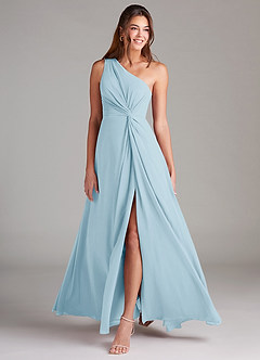 Azazie Brooke Robes de demoiselle d'honneur Robe Trapèze en Mousseline de soie Ue épaule Bleu Ciel image3