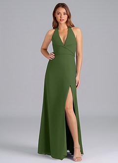 Azazie Odie Bridesmaid Dresses Olive A-Line Chiffon Dress image3