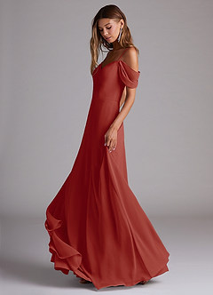 Azazie Marley Bridesmaid Dresses Terracotta A-Line Off the Shoulder Chiffon Convertible Dress image3