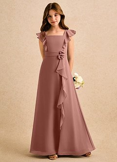 Azazie Soso Girls Formal Robe Demoiselle D'honneur Fillette Robe Trapèze en Mousseline de soie Plissée Rose De Cèdre image5