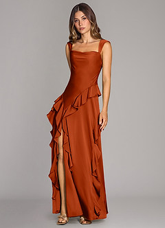 Azazie Sloane Bridesmaid Dresses Paprika A-Line Sweetheart Neckline Stretch Satin Dress image4