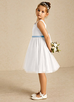 Azazie Seline Flower Girl Dresses Ivory Powder Blue A-Line Bow Tulle Dress image4