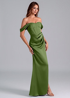 Azazie Asha Bridesmaid Dresses Juniper Sheath Off the Shoulder Stretch Satin Convertible Dress image3