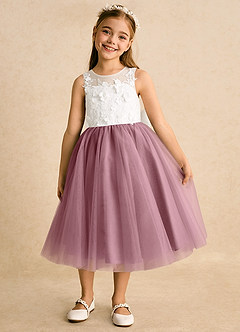 Azazie Lina Flower Girl Dresses Ivory Vintage Mauve Ball-Gown Lace Dress image5