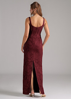 Azazie Kenna Bridesmaid Dresses Cabernet Sheath Side Slit Floral Burnout Dress image2