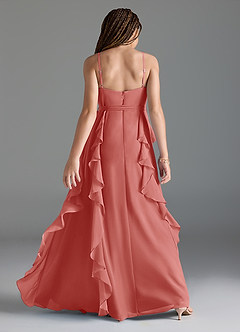 Azazie Peyton Junior A라인 주름진 쉬폰 플로어 길이 주니어 신부 들러리 드레스 image5