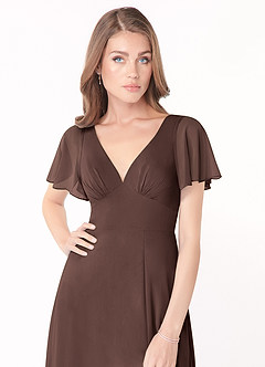 Azazie Kimber Brautjungfernkleider A-Linie Volantärmel Chiffon Kleid Ganache image6