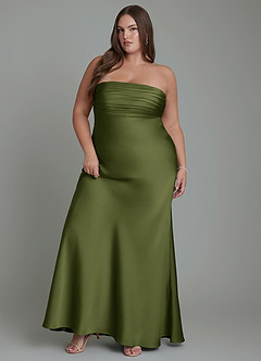Azazie Saylor Bridesmaid Dresses Olive Mermaid Strapless Stretch Satin Dress image11