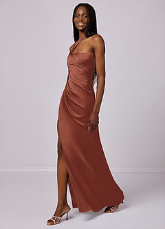 Barbie ♥ Azazie Robes de demoiselle d'honneur Robe Sirène en Satin extensible Ue épaule Auburn image4