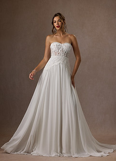 Azazie Rhya Probar vestidos en casa Vestido de Diamante Blanco de Encaje de Corte en A con Vestidos sin tirantes image11