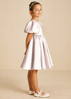 Azazie Muffin Blumenmädchenkleider A-Linie mit ärmel Matte Satin Kleid Blassrosa image3