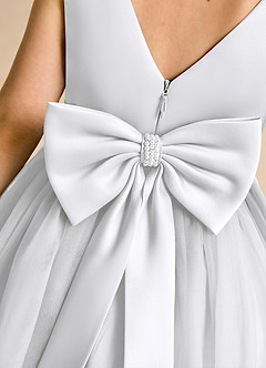 Azazie Tadpole Flower Girl Dresses White A-Line Pleated Matte Satin Dress image6