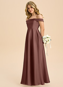 Azazie Sissy Junior Abito A-Line in Raso Elasticizzato a Spalla Scoperta Espresso image6