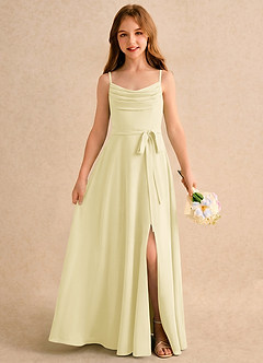 Azazie Jasslyn Girls Formal Flower Girl Dresses Lemon Sorbet A-Line Pleated Chiffon Dress image1