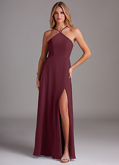 Azazie Bailey Bridesmaid Dresses Cabernet A-Line Halter Side Slit Chiffon Dress image1