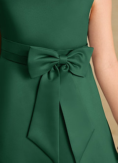 Azazie Eve Flower Girl Dresses Dark Green A-Line Pleated Matte Satin Dress image6