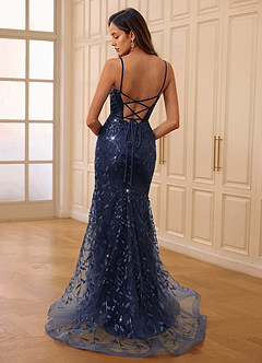 Glazia Navy Abito da ballo a sirena con ricami floreali e paillettes image2