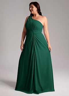 Azazie Brooke Bridesmaid Dresses Emerald A-Line One Shoulder Chiffon Dress image12