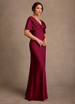 Azazie Dosia 신부의 어머니 드레스 쉬스 주름진 스트레치 새틴 플로어 길이 드레스 image2