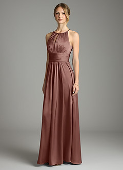 Azazie Bonnie Bridesmaid Dresses Espresso A-Line Pleated Stretch Satin Dress image1