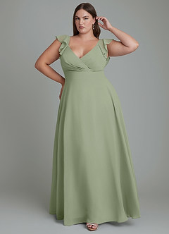 Azazie Leilani Bridesmaid Dresses Pistachio A-Line Pleated Chiffon Dress image2