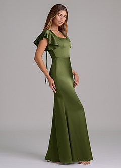 Azazie Elkie 신부 들러리 드레스 인어 스퀘어 네크라인 스트레치 새틴 바닥 길이 드레스 image3