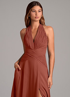 Azazie Elizabeth Bridesmaid Dresses Auburn A-Line Pleated Chiffon Dress image6