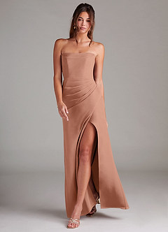 Azazie Leonis Bridesmaid Dresses Champagne Rose Sheath Strapless Chiffon Convertible Dress image7