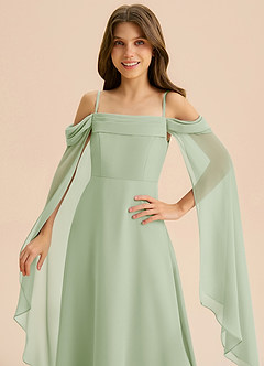 Azazie Moana Junior Linia A Pofałdowany Szyfon Długość podłogi Młodsza druhna Sukienka image7