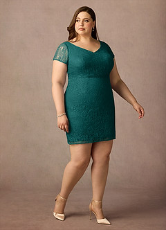 Azazie Lucilia Mother of the Bride Dresses Peacock Sheath Lace Dress image10