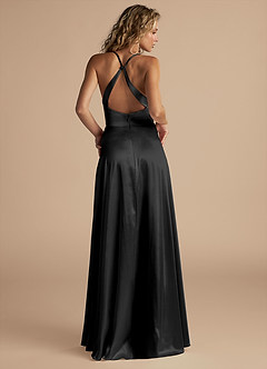 Azazie Davis Bridesmaid Dresses Black A-Line Pleated Metallic Satin Dress image3