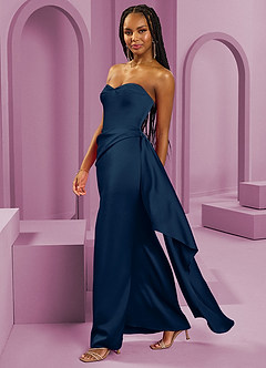 Barbie ♥ Azazie Jurken voor bruidsmeisjes Converteerbaar Jurk van Stretch Satijn met Kolom Strapless Donkere Marine image6