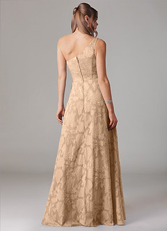 Azazie Ellianna Bridesmaid Dresses Champagne A-Line One Shoulder Floral Burnout Dress image2