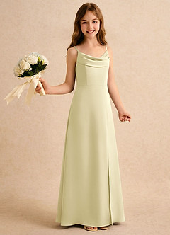 Azazie Shira Girls Formal Flower Girl Dresses Lemon Sorbet A-Line Pleated Stretch Satin Dress image4