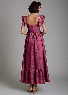 Azazie Anaya Bridesmaid Dresses Mulberry A-Line Ruched Floral Burnout Dress image2