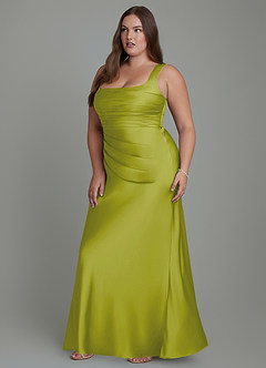 Azazie Agustina Vestidos de damas de honor Vestido Hierba De Limón de Satén Elástico de Corte Sirena con Corsé image11